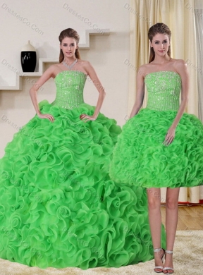 Pretty and Classic Strapless Spring Green Quince Dress with Beading and Ruffles
