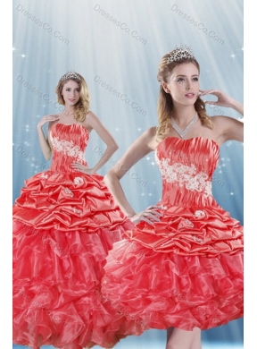 Romantic Watermelon Red Quince Dress with Appliques and Ruffles