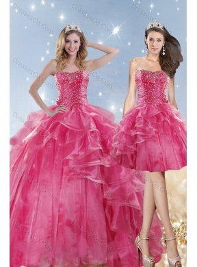 Hot Pink Dress Quinceanera with Beading and Ruffles