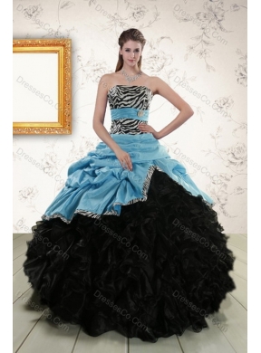 Pretty Zebra Print Multi Color Strapless Quinceanera Dress with Ruffles and Pick Ups