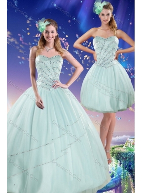 Beautiful and Unique Apple Green Strapless Quinceanera Dress with Beading