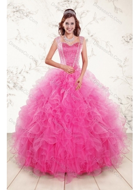 Pretty Hot Pink Quince Gown with Beading and Ruffles