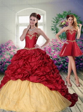 Pretty Wine Red Brush Train Quinceanera Dress with Beading