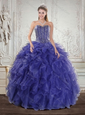 Pretty Royal Bule Quince Dress with Beading and Ruffles for