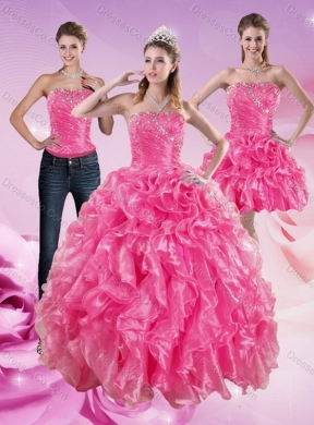 Sophisticated and Unique Hot Pink Sweet Sixteen Dress with Beading and Ruffles