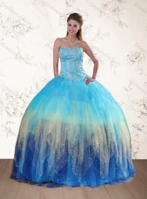 Unique Multi Color Quinceanera Dress with Ruffles and Beading