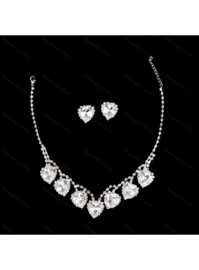 Gorgeous Shaped Rhinestones Wedding Jewelry Set Including Necklace And Earrings