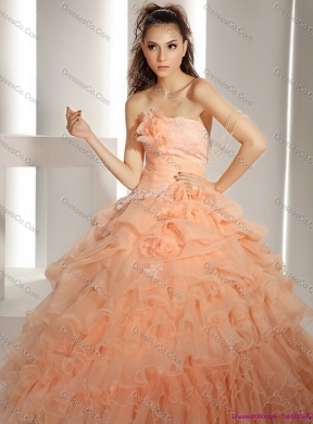 Quinceanera Dress with Hand Made Flowers and Ruffled Layers