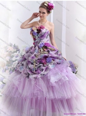 Cheap Multi Color Sweet Sixteen Dress with Hand Made Flowers and Ruffles