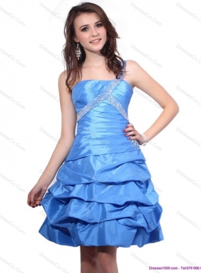 One Shoulder Baby Blue Prom Dress with Pick Ups and Beading