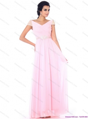 Off the Shoulder Beading Prom Dress in Baby Pink