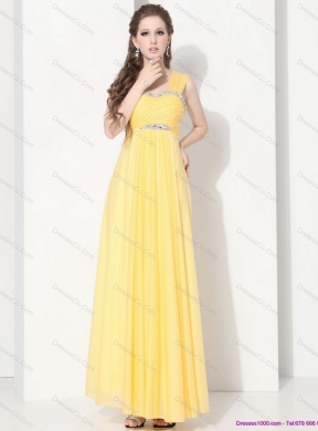 Floor Length Prom Dress with Ruching and Beading