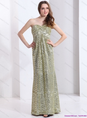 Exclusive One Shoulder Floor Length Sequined Prom Dress for