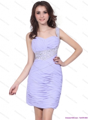 Exclusive Lilac Mini Length Sexy Prom Dress with Rhinestones and Ruching
