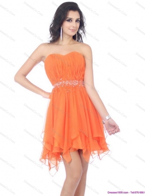 Romantic Beading and Ruching Prom Dress in Orange