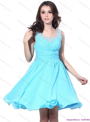 Perfect Beading and Ruching Sexy Prom Dress in Aqua Blue Color