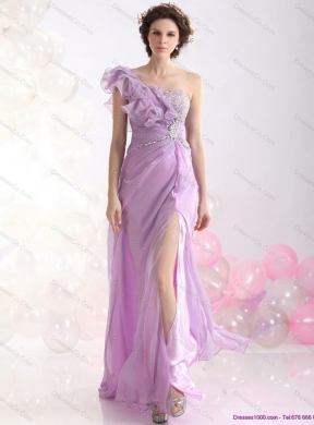 Beautiful Empire One Shoulder Prom Dress with Beading and High Slit