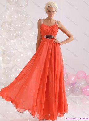 Cheap Empire Orange Prom Dress with Beading and Ruching