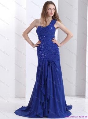 Pretty One Shoulder Prom Dress with Ruching and Beading