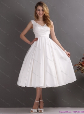 Popular Beaded Ruched Short Wedding Dress in White