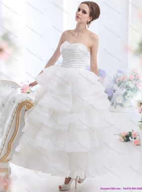 Unique WhiteShort Wedding Dress with Ruffled Layers and Beading