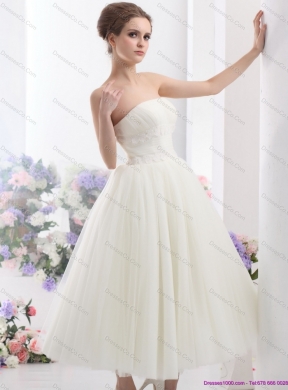 Cute White Strapless Short Wedding Dress with Ruching