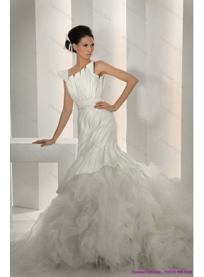 Gorgeous Asymmetrical A Line Wedding Dress with Ruching and Ruffles