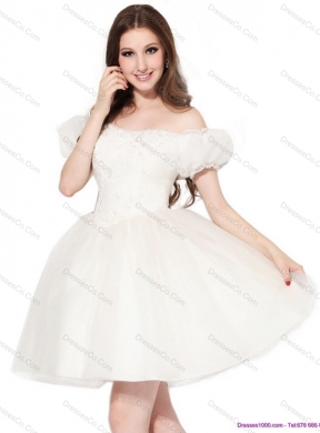 Exquisite Off the Shoulder Short Wedding Dress with Ruching and Appliques