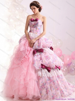 Multi Color Ball Gown Ruffles Lace Wedding Dress with Lace and Bownot