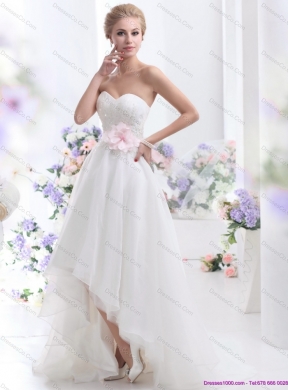 Elegant High Low Maternity Wedding Dress with Lace and Hand Made Flowers
