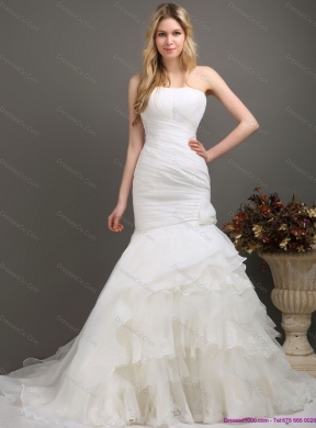 Decent Strapless Mermaid Wedding Dress with Ruching and Ruffles