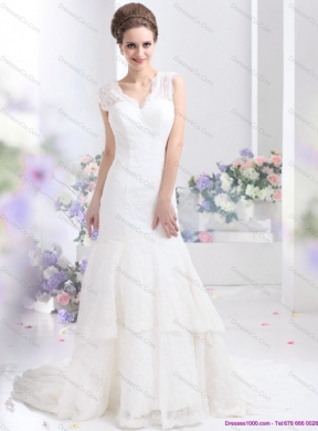 Gorgeous Lace White Mermaid Wedding Dress with Brush Train