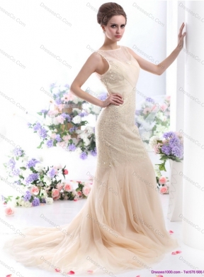 Gorgeous Scoop Colored Wedding Dress with Beadings