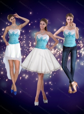 Modest Embroidery Detachable Prom Dress in White and Blue