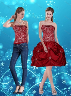 Discount Wine Red Pretty Strapless Detachable Prom Dress with Embroidery