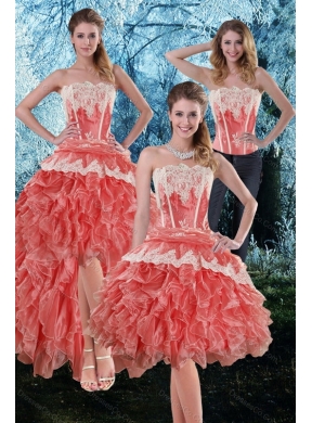 Inexpensive Appliques and Ruffles Strapless Detachable Prom Dress in Watermelon