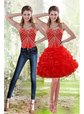 Wonderful Red Detachable Prom Dress with Beading and Ruffles