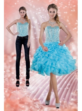 Fitting Baby Blue Detachable Prom Dress with Beading and Ruffles