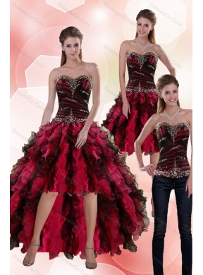 Affordable Multi Color Detachable Prom Dress with Beading and Ruffles