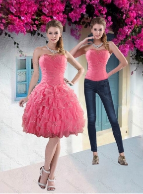 Pretty Strapless Watermelon Detachable Prom Dress with Beading and Ruffles