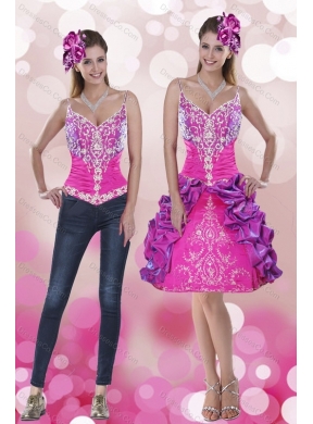New Style Spaghetti Straps Detachable Prom Dress with Embroidery and Pick Ups