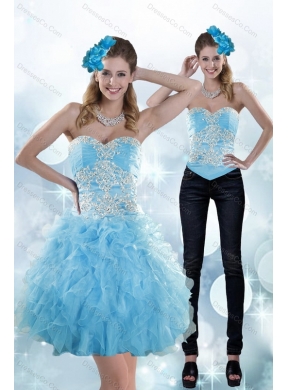 Exclusive Appliques and Ruffles Aqua Blue Detachable Prom Dress for