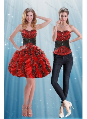 Multi Color Detachable Prom Dress with Appliques and Ruffles