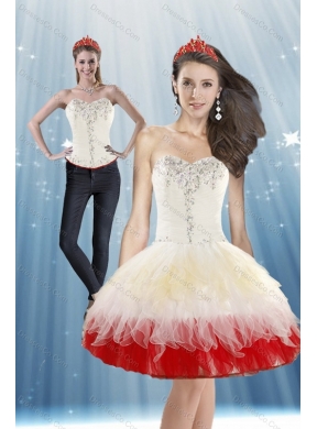 Perfect White and Red Detachable Prom Dress with Beading and Ruffled Layers
