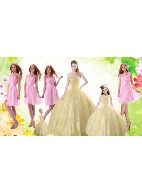 Champagne Ball Gown Quinceanera Dress and Ruching Baby Pink Dama Dressand Floor Length Little Girl Dress