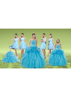 Pick Ups and Embriodery Baby Blue Quinceanera Dress and Ruching Short Dama Dressand Embroidery Baby Blue Little Girl Dress