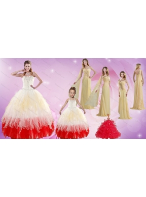Strapless Beading Multi Color Quinceanera Dress and Beading Long Prom Dressand Multi Color Halter Top Little Girl Dress