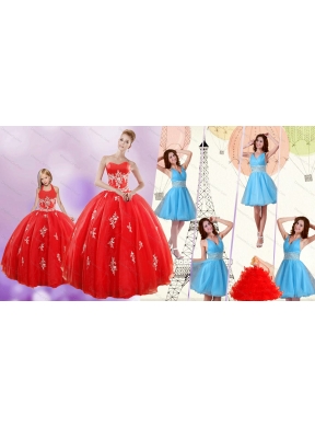 Ball Gown Red Quinceanera Gown and V Neck Beading Short Prom Dressand Red Halter Top Little Girl Dress
