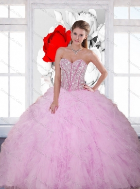 Cheap Beading and Ruffles Quinceanera Dress in Baby Pink