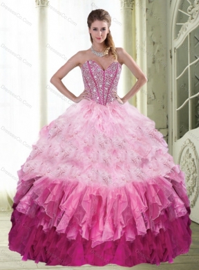 Popular Ball Gown Beading and Ruffled Layers Multi Color Quinceanera Dress for